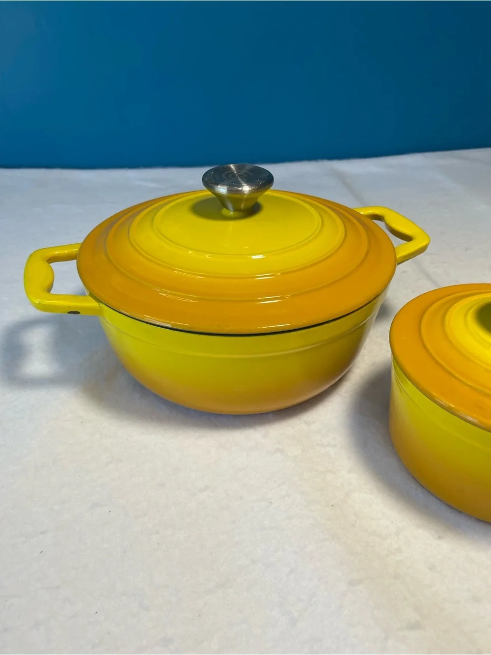 Cook’s Essentials Yellow Orange Enameled Cast Iron Mini Dutch Oven & Saucepan